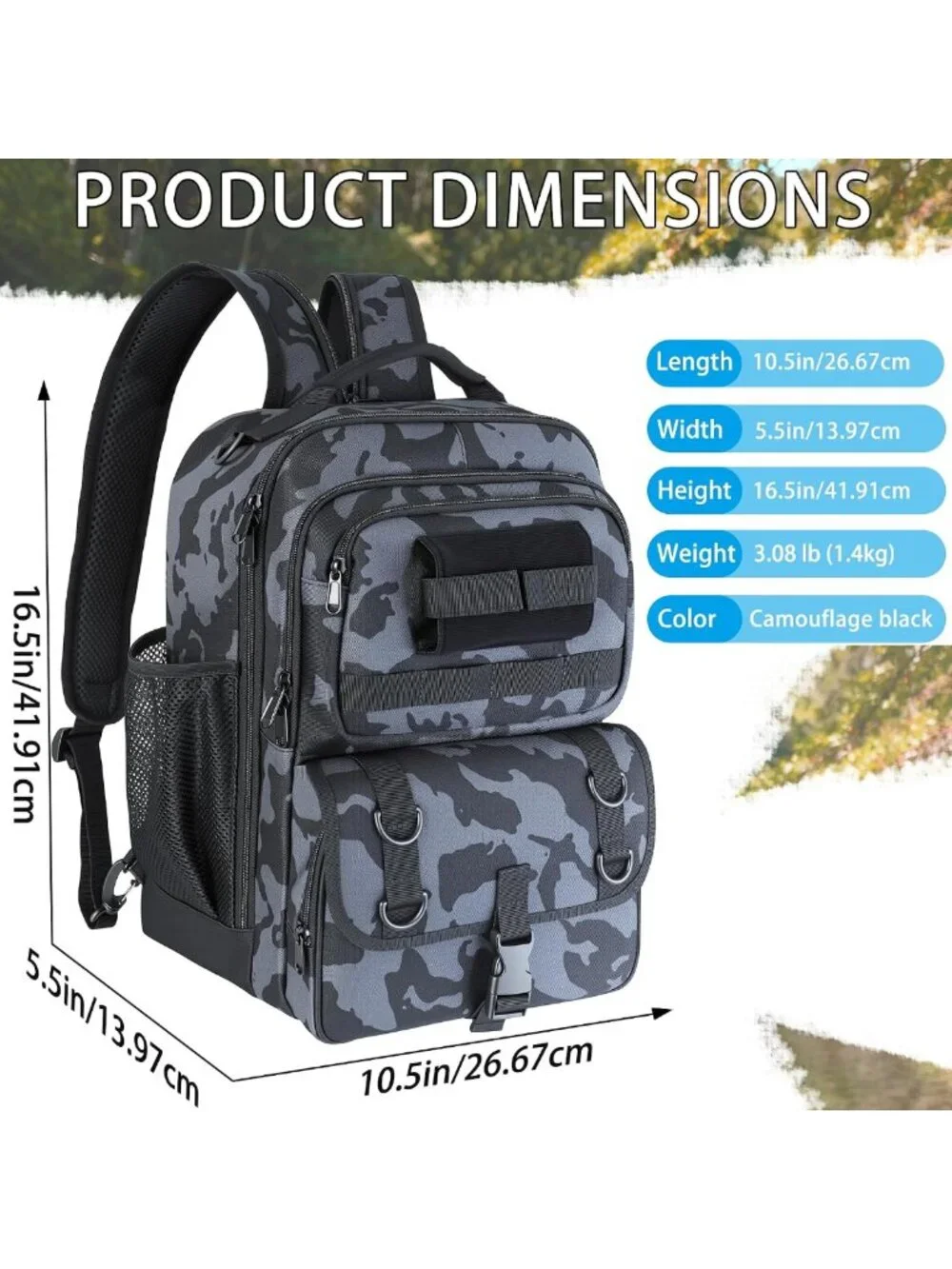 Waterproof Fishing Backpack with Tackle Boxes & Rod Holder - Camouflage Gear Kit